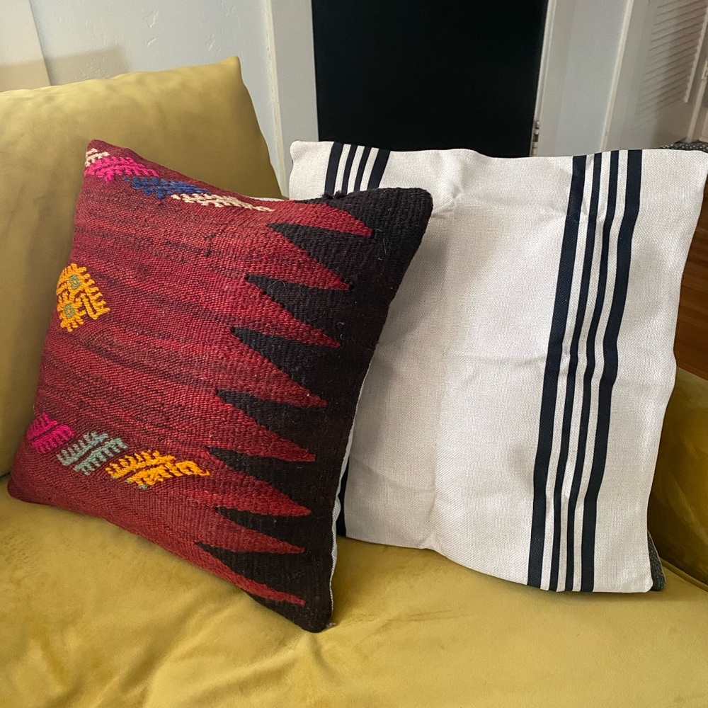 New Grain Sack Throw Pillow Cover with black Stripes 18"x18"